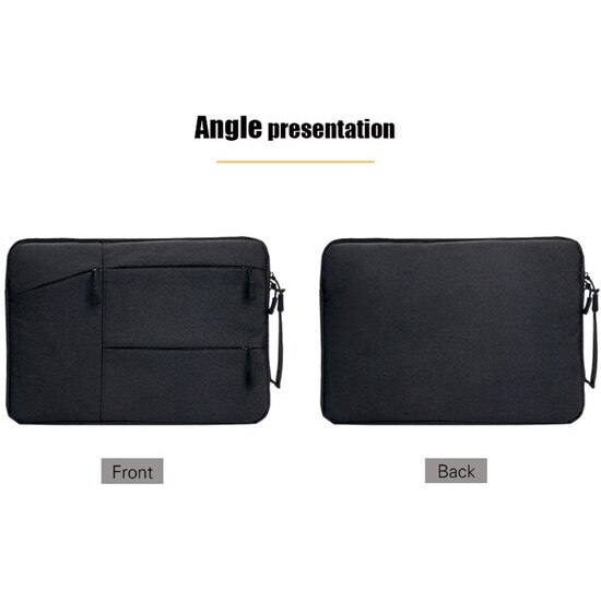 Husa pentru laptop 13.3 inch K0443-emagCJ-16613, material canvas rezistent la apa, captuseala din fleece, buzunare cu fermoar, negru, 35 x 26 x 2 cm
