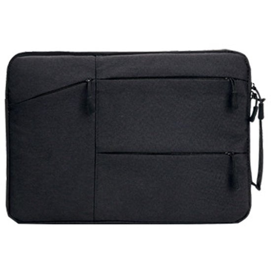 Husa pentru laptop 13.3 inch K0443-emagCJ-16613, material canvas rezistent la apa, captuseala din fleece, buzunare cu fermoar, negru, 35 x 26 x 2 cm