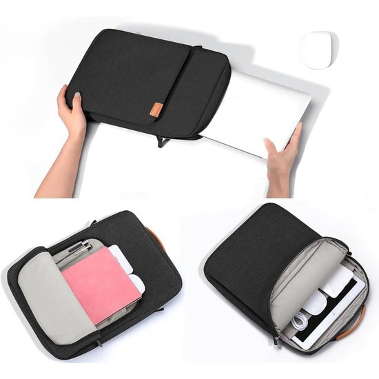 Geanta pentru tableta din Oxford, pentru tablete 9–13 inch, captuseala moale si protectie 360° antisoc, buzunare organizator, maner si curea detasabila, negru, 36 x 27 x 5 cm