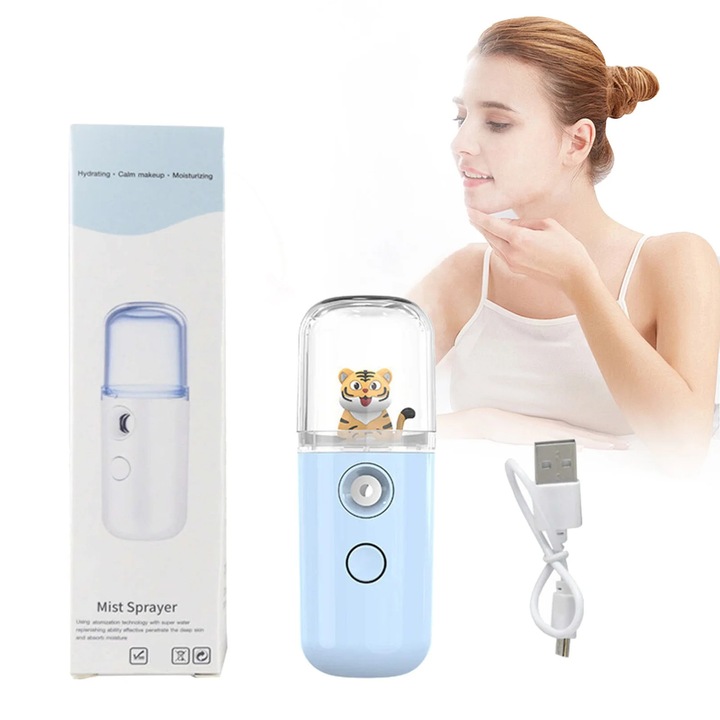 Mini hordozható YANYXR BCS3100162 atomizátor, arc- és textíliagőzölő/nebulizátor, 15 mp-es felmelegedés, 100 ml-es tartály, USB-C tölthető, ~60 perc üzemidő, kék