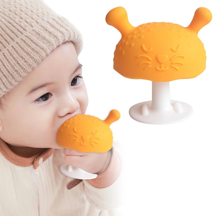 YANYXR BCS3099593 rágóka, szilikon gomba tapadókoronggal, narancssárga, 0-6 hónapos babáknak