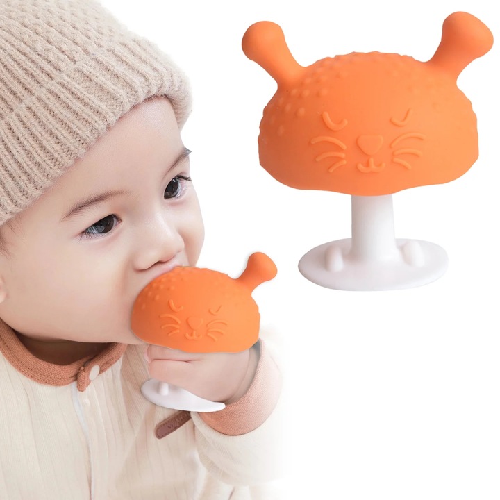 YANYXR BCS3099597 rágóka, puha szilikon gomba alakú tapadókorongos alappal, narancssárga