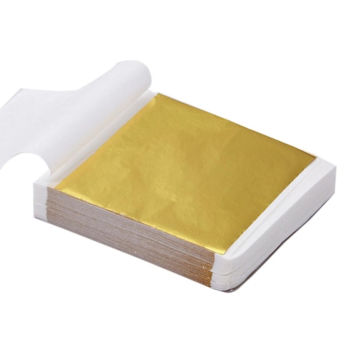 Foi de aur artificial YANYXR BCS3100279, folie metalica pentru decor, auriu, 100 foi, 9 x 9 cm