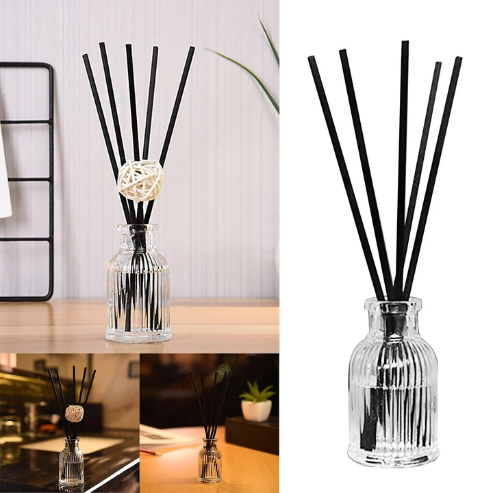 Difuzor de aroma YANYXR BCS3099490, set cu ulei parfumat si betisoare rattan naturale, sticla refill transparenta, negru, 50 ml