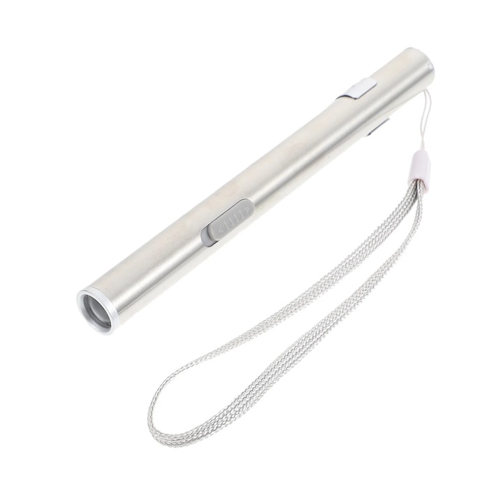 Lanterna penlight YANYXR BCS3103608, LED reincarcabila cu incarcare USB, carcasa din otel inoxidabil pentru examinare medicala, argintiu, 13 cm