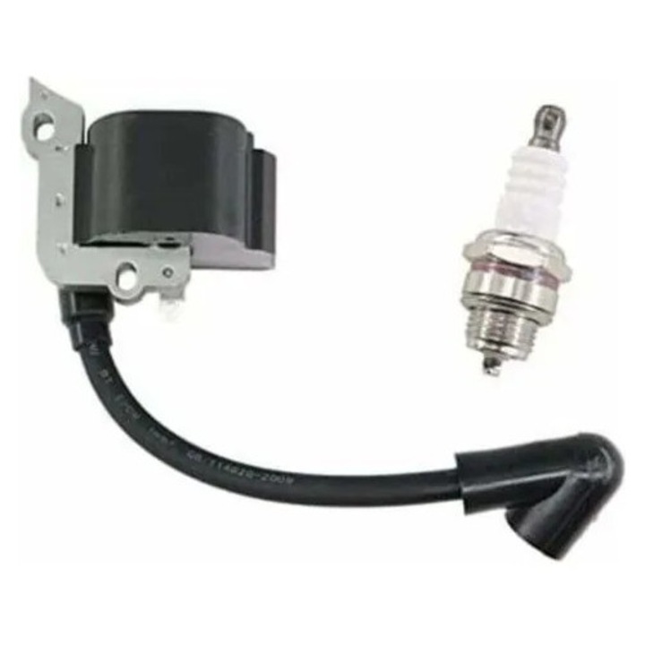 Gyújtótekercs és gyújtógyertya K0544-26804-588-MLC, kompatibilis STIHL FS38/FS55/FC55/FC55Z/FC55-DZ/FS46/FS45/HL45/HL45Z/HL45-DZ/HS45/HS45Z/KM55/KM55RZ/KM55C modellekkel, 1 tekercs + 1 gyújtógyertya szett