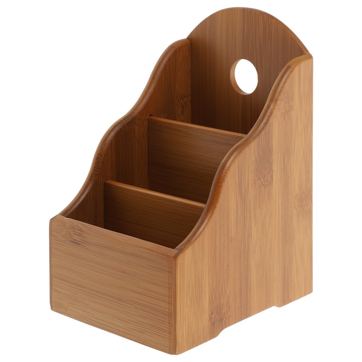 Organizer birou din bambus YANYXR BCS3104386, multi-compartimente, culoare lemn, 15 x 12 x 10 cm