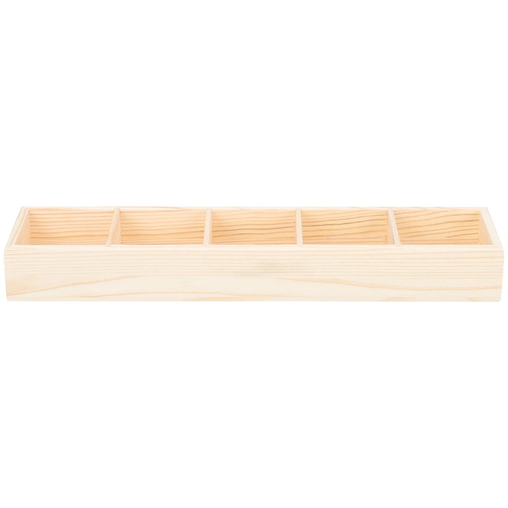 Organizator pentru pliculete de ceai YANYXR BCS3104724 cu 5 compartimente, lemn natural, 33.5 x 7.5 x 4 cm