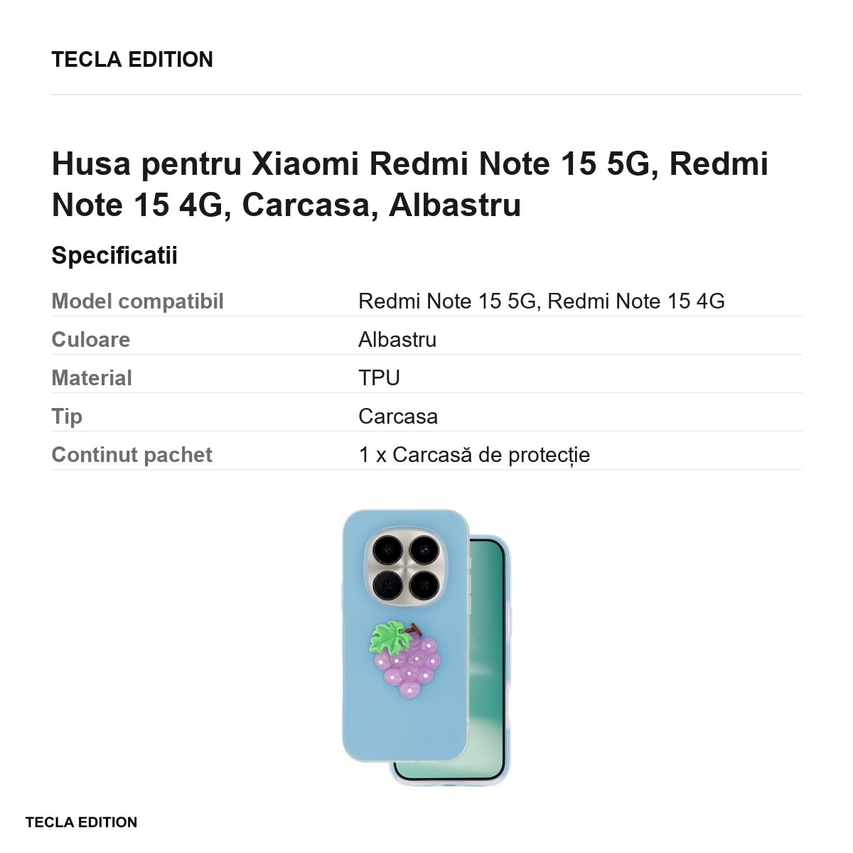 Husa Fruit 2in1 pentru Xiaomi Redmi Note 15 5G, Redmi Note 15 4G, Carcasa, Albastru