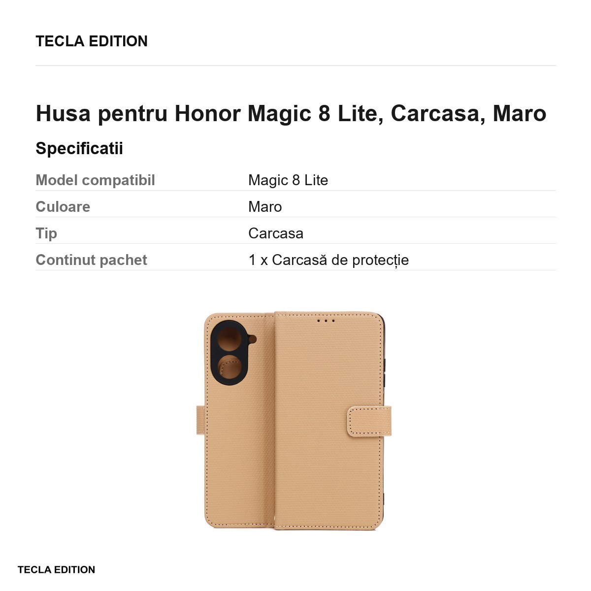 Husa Smart Triangle pentru Honor Magic 8 Lite, tip carte, Maro