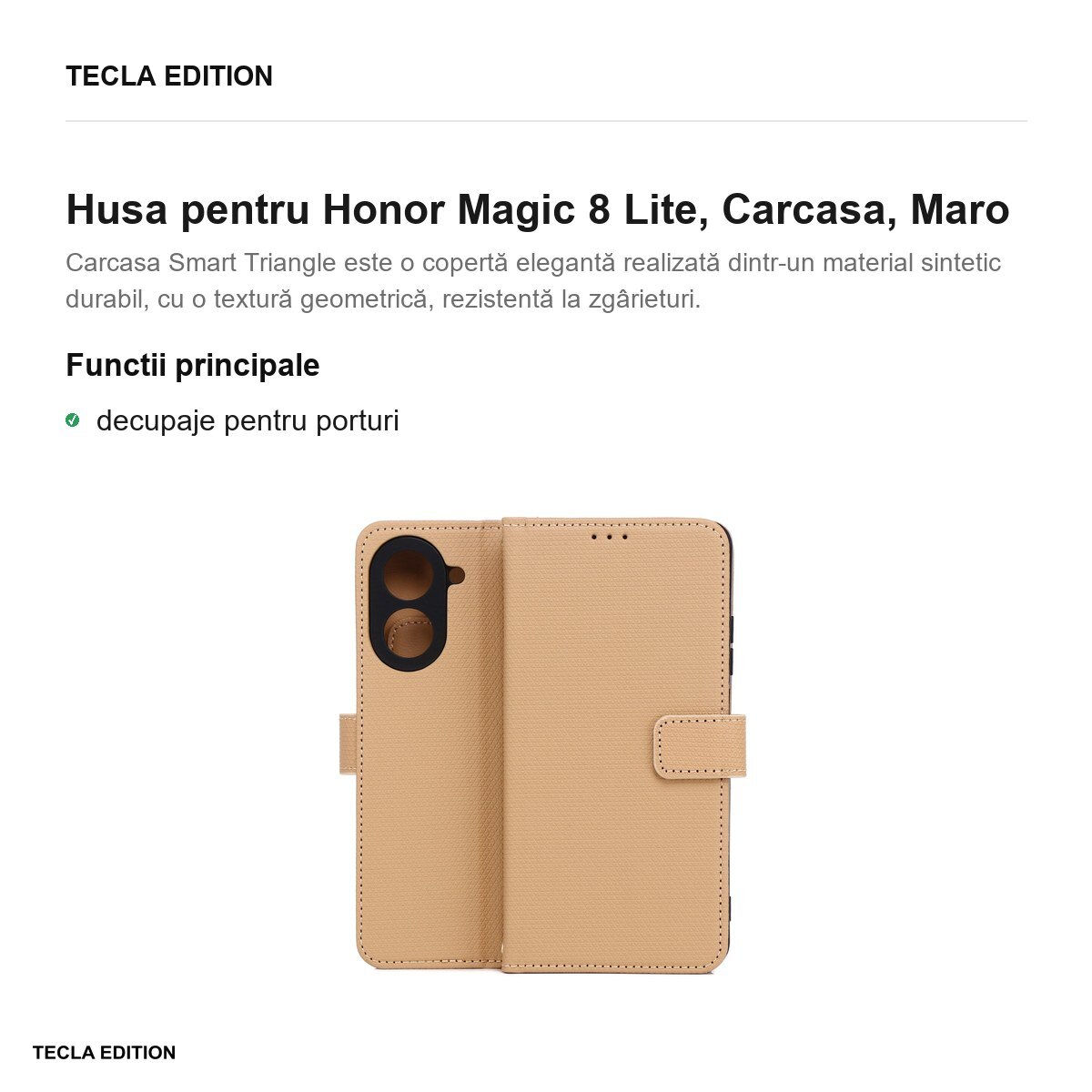 Husa Smart Triangle pentru Honor Magic 8 Lite, tip carte, Maro