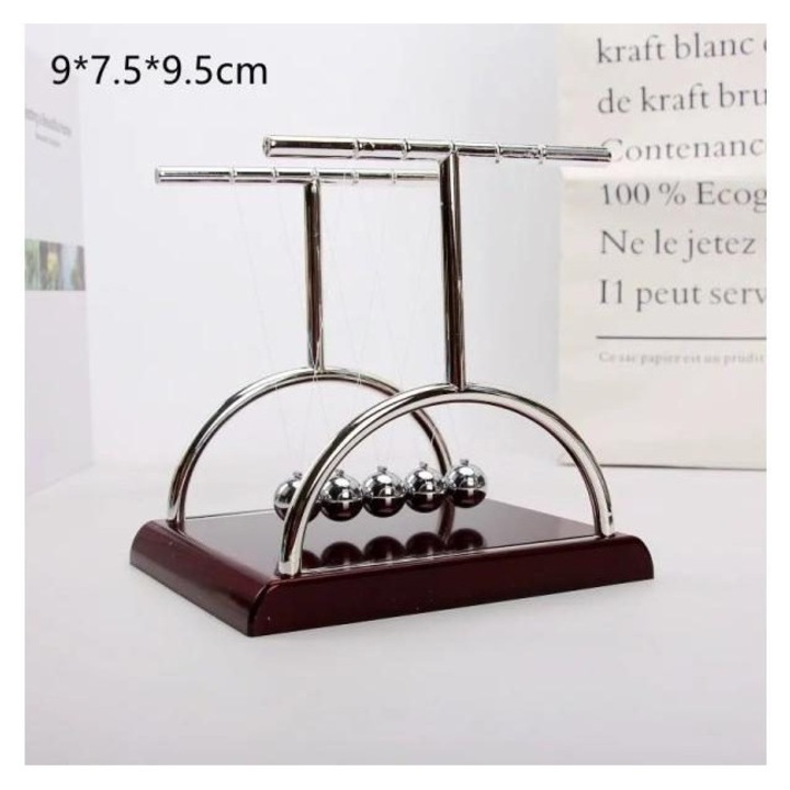 Pendul Newton K0460-0803-emagCJ-171135, bile din otel, suport lemn, argintiu/maro, 9 x 7.5 x 9.5 cm