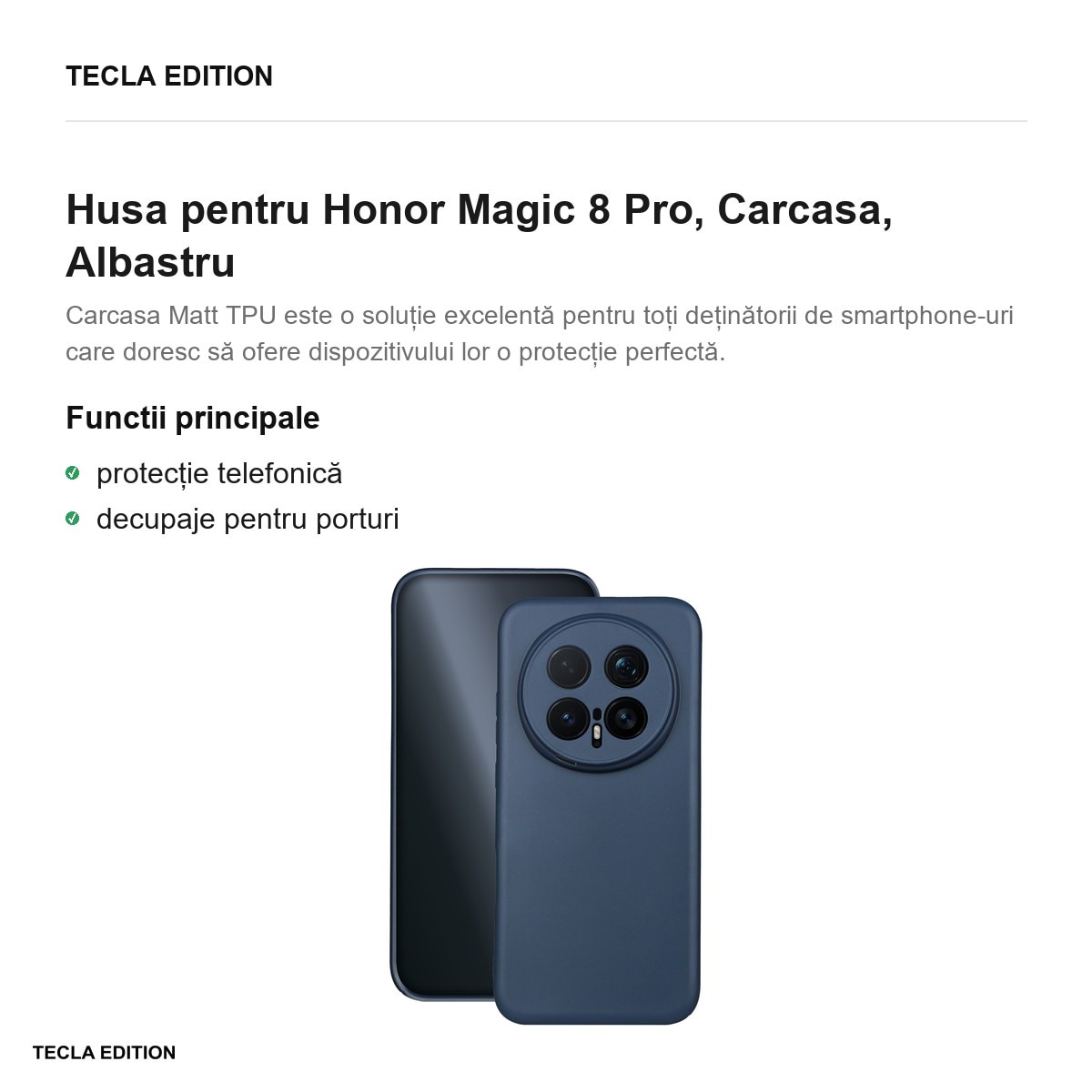 Husa Matt TPU pentru Honor Magic 8 Pro, Carcasa, Albastru