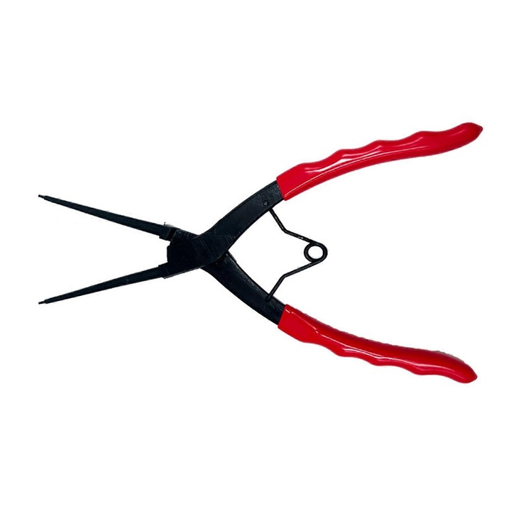 Cleste pentru circlipuri varf lung 192 mm, din otel carbon, pentru circlip intern/extern, maner rosu