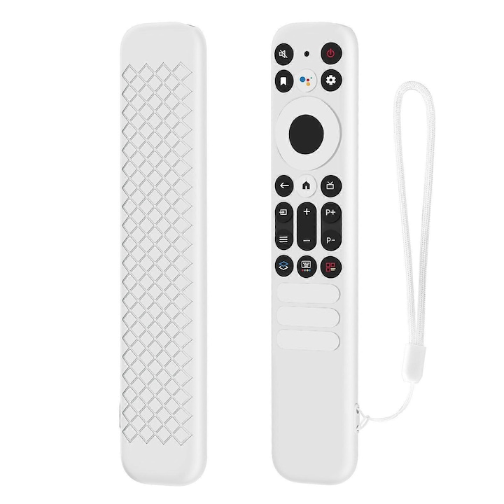 Husa din silicon pentru telecomanda RC902V/802NU1, antiderapanta cu textura, cu snur, alb, 280 x 41 mm
