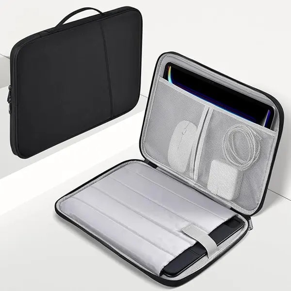 Husa pentru laptop 13,8 inch IZO-CJ-K0502-20260731-1711, rezistenta la apa, antisoc cu captuseala moale, buzunare multiple si maner, negru, 13.8 x 10 x 1.2 in