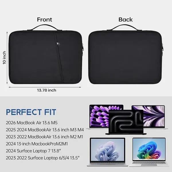 Husa pentru laptop 13,8 inch IZO-CJ-K0502-20260731-1711, rezistenta la apa, antisoc cu captuseala moale, buzunare multiple si maner, negru, 13.8 x 10 x 1.2 in
