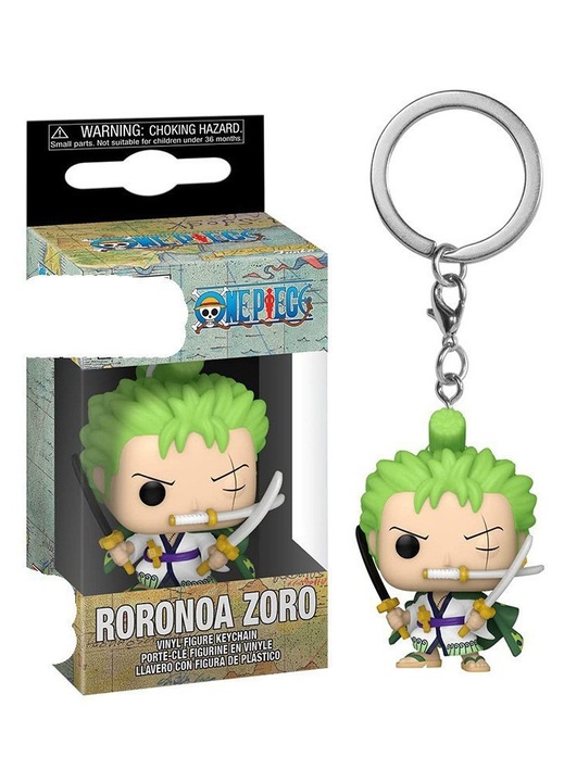 Breloc vinyl Pop Roronoa Zoro One Piece, verde, 5–10 cm