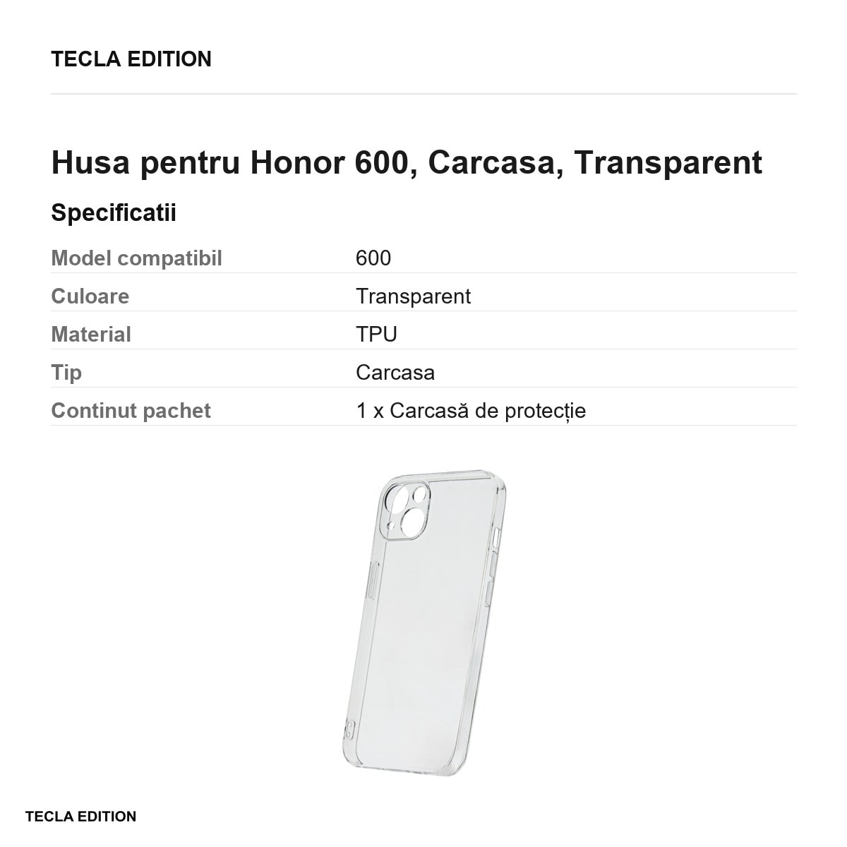 Husa Slim 2 mm pentru Honor 600, Carcasa, Transparent