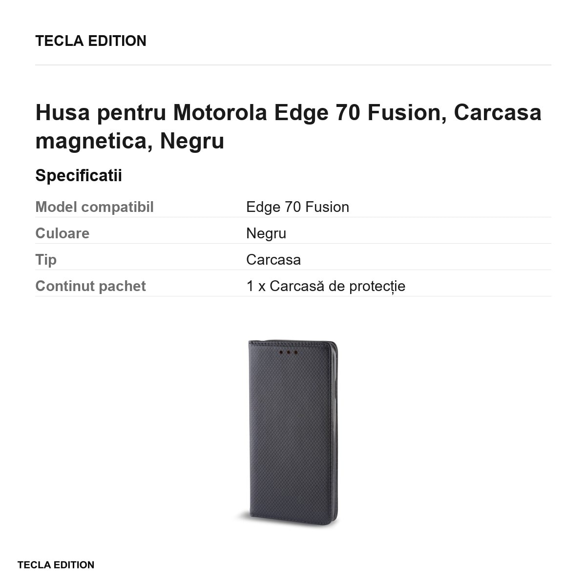Husa Smart Magnet Fusion pentru Motorola Edge 70 Fusion, tip carte cu inchidere magnetica, Negru