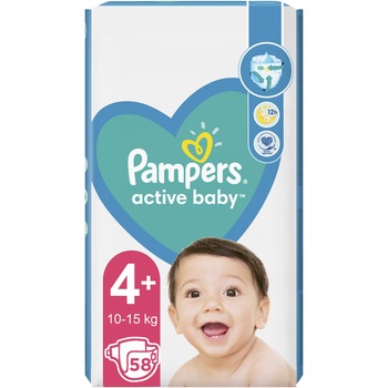 Scutece Pampers Active Baby Jumbo Pack, Marimea 4+, 10 -15 kg, 58 buc