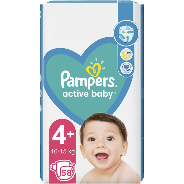 Промо пакет: 2 x Пелени Pampers Active Baby Jumbo Pack, Размер 4+, 10-15 кг, 58 броя