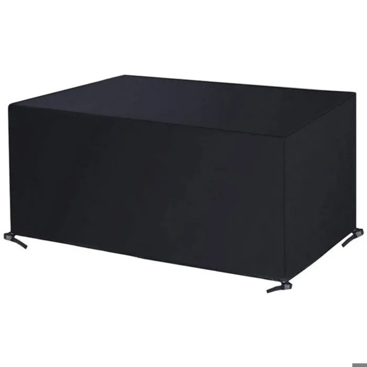 Husa pentru masa si scaune de exterior cdiscount-xkx-260803-0606, 420D Oxford cu strat argintiu impermeabil 2000 PA, rezistenta UV, cu chingi reglabile si 4 catarame, negru, 150 x 120 x 71 cm