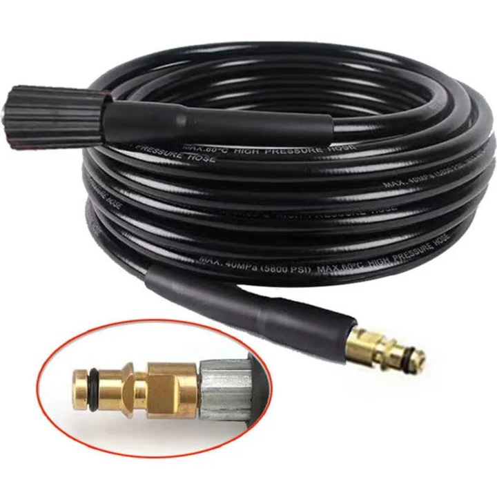 Furtun de inalta presiune pentru aparat de spalat compatibil Kaicher K2–K7, din cauciuc PVC, 6 m, negru, cdiscount-xkx-260803-0602