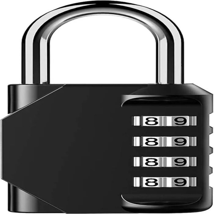 Lacat cu cifru 4 cifre cidiscount-xwx-260803-119, corp din aliaj de zinc si carcasa din otel inoxidabil, arc/bolt din otel intarit, rezistent la intemperii, negru/argintiu