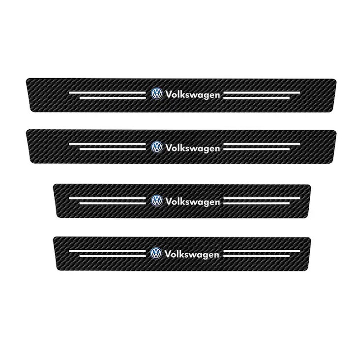 Autó ajtóküszöb védelem szénszálból, kompatibilis Volkswagen Golf/Passat/Tiguan/Polo/T‑Cross/T‑Roc, fekete, 4 db-os készlet (2x60×7 cm, 2x40×7 cm)