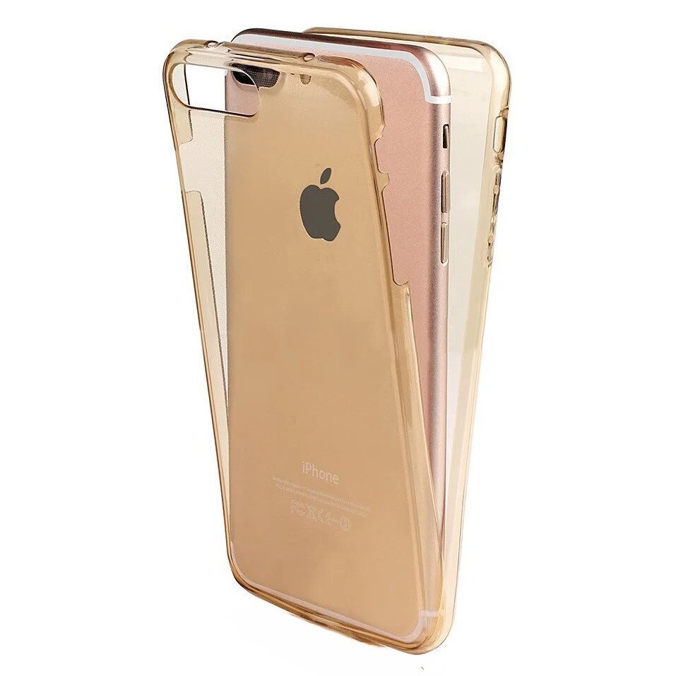 Husa Full TPU 360° (fata + spate) pentru iPhone 7 Plus, Gold transparent