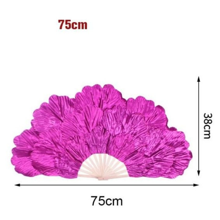 Evantai pliabil pentru dans Yangko K0460-0803-emagCJ-176242, material textil dublu-fata, 14 spite din bambus, 75 x 38 cm, fucsia, mana dreapta