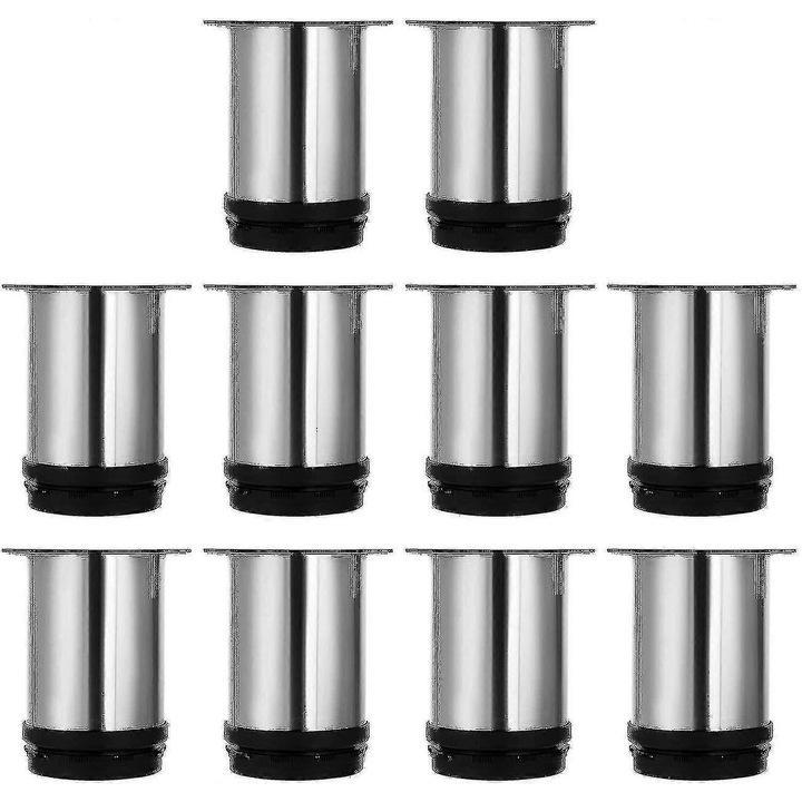 Set 8 picioare reglabile pentru mobila FG123K0225-260803-138, otel inoxidabil periat, diametru 50 mm, inaltime 80 mm (reglabila ±10 mm), argintiu