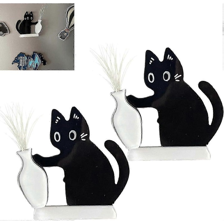 Cutie memoriala magnetica pentru mustati si blana de pisica, acrilic transparent, cu magnet puternic, set 2 bucati