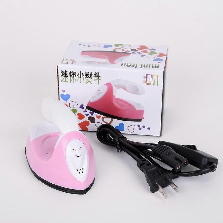 Mini fier de calcat electric portabil FG123K0225-260803-2568, prize EU/US/UK, roz/alb