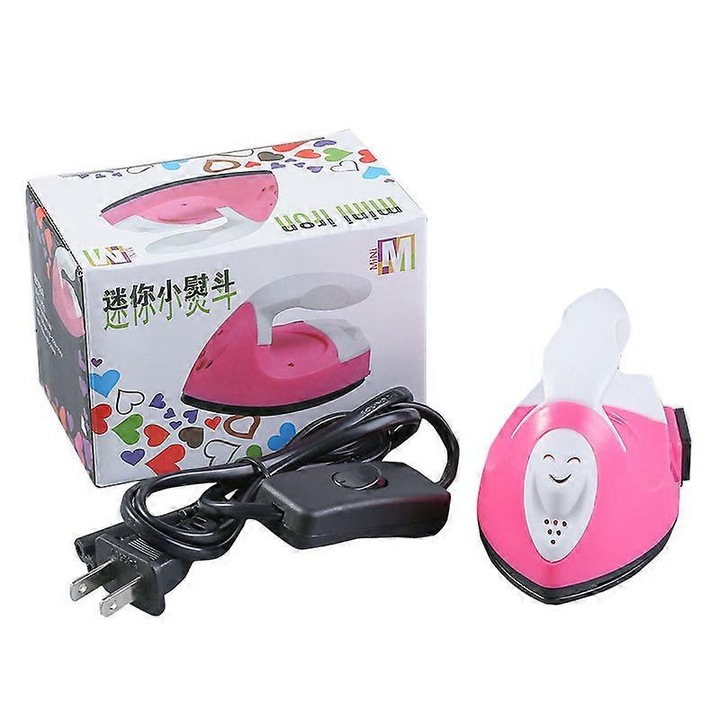 Mini fier de calcat electric FG123K0225-260803-2575, portabil pentru craft/DIY, roz, cu stecher US