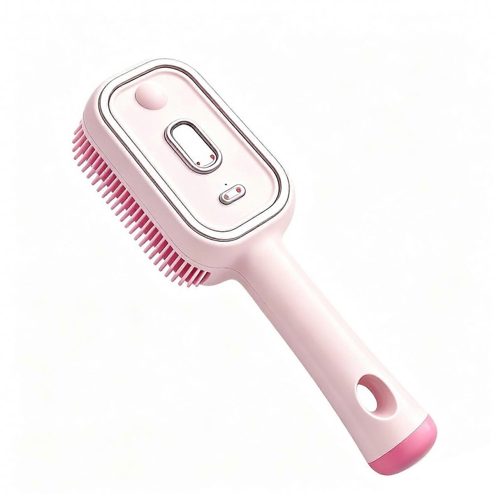 Perie de indreptat par cu aburi FG123K0225-260803-4248, 2 in 1 perie + masaj scalp, pulverizator atomizor, reincarcabila fara fir, rezervor etans, roz, 12x6.7x26.2 cm