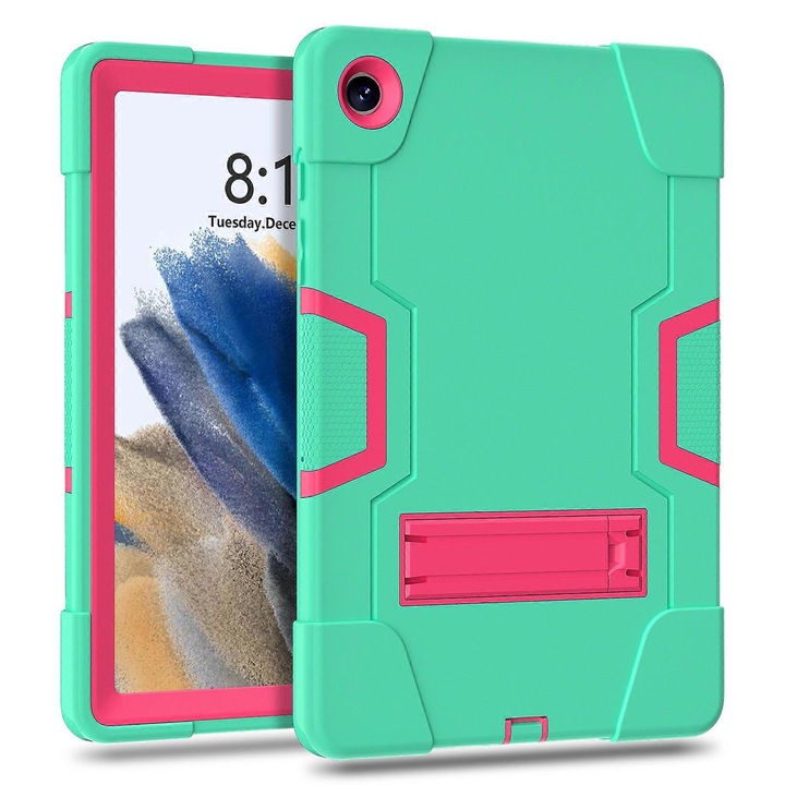 Husa de protectie pentru Samsung Galaxy Tab A9 Plus 11 inch, silicon + PC, antisoc cu suport, verde-turcoaz/roz, FG123K0225-260803-4700