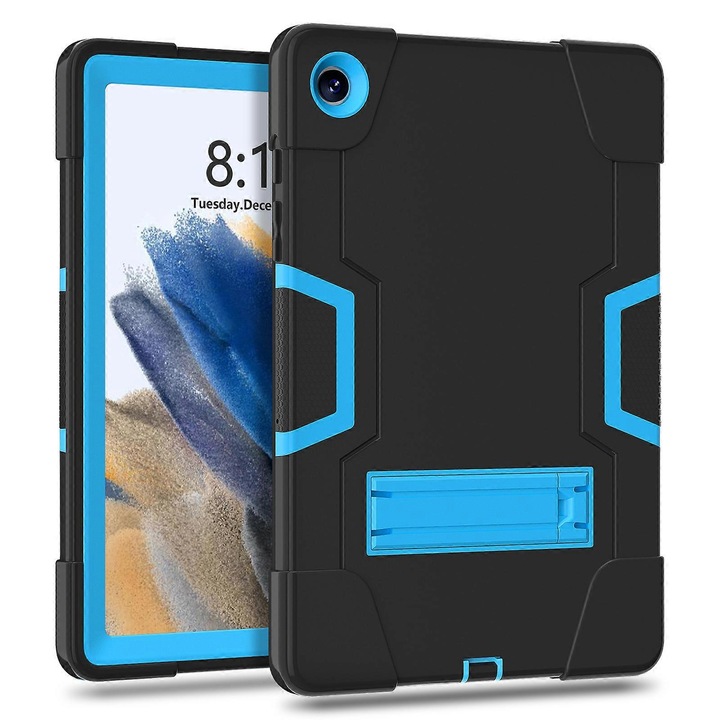 Husa pentru Samsung Galaxy Tab A9 Plus 11 inch, rezistenta antisoc din silicon + PC cu suport kickstand, negru/albastru