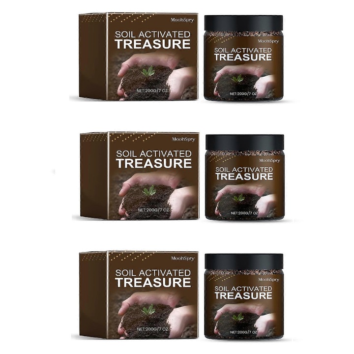 Fertilizator activator de sol Soil Activated Treasure FG123K0225, booster de nutrienti pentru imbunatatirea structurii solului, maro, 3 x 200 g