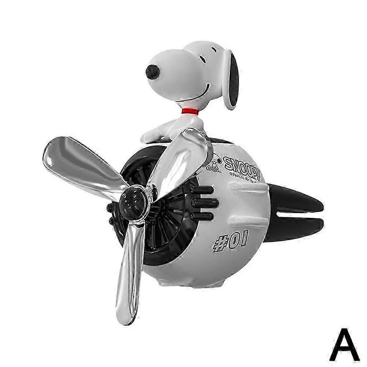 Odorizant auto figurina Snoopy FG123K0225-260803-735, ornament din plastic cu elice rotativa, aroma de lunga durata, alb, 52 x 75 mm