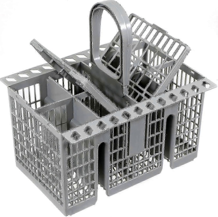 Cos pentru tacamuri compatibil Hotpoint FG123K0225-260803-827, manere detasabile, usi pliante, 8 compartimente, gri, 21 x 16 x 22.5 cm (inaltime cu maner)