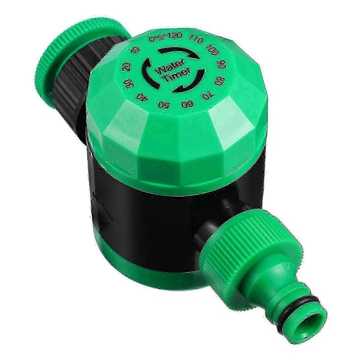 Temporizator de udare mecanic pentru furtun FG123K0225-260803-877, reglabil 10–120 min, ABS, verde, 14x8.2x6 cm