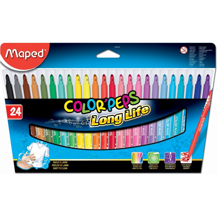 Set carioci Maped Color'Peps Long Life, 24 culori