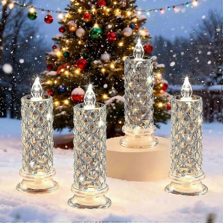 Set de 4 lumanari LED fara flacara tip cristal FG123K0225-260803-743, pe baterii, plastic, lumina alb cald