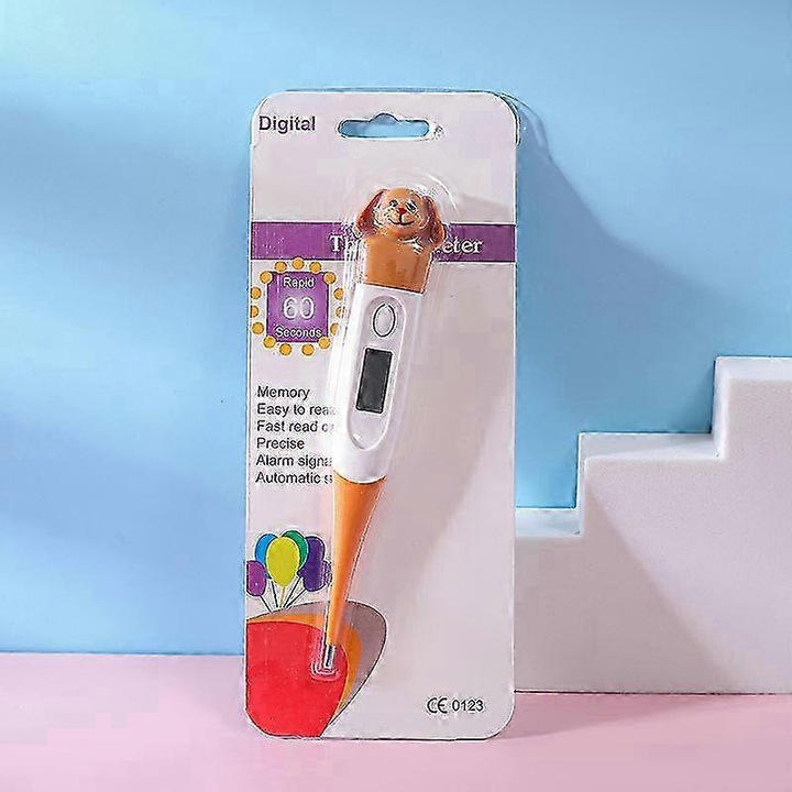 Digitális test hőmérő FG123K0225-260803-6119, flexibilis vég, digitális kijelző, mérés °C-ban, kutya design, fehér/narancssárga