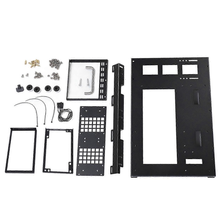 Carcasa open-frame pentru PC FG123K0225-260803-6741, suport ATX/M-ATX/ITX, compatibil 360 mm radiator sau 3x120 mm ventilatoare, GPU pana la 256 mm, 2x bay HDD/SSD, negru, cu maner