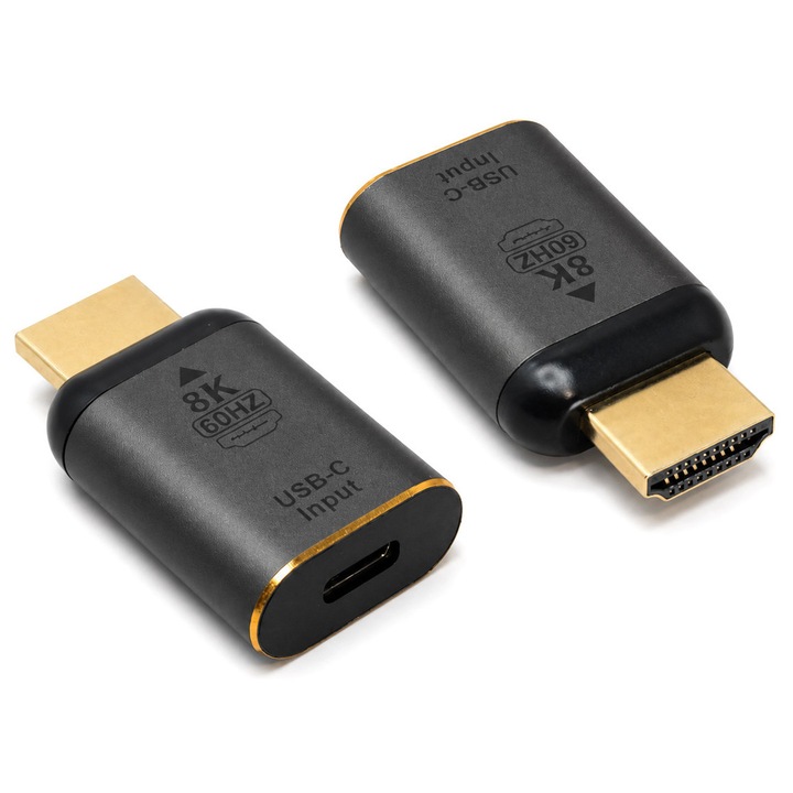 Адаптер HDMI към USB-C POWERTECH CAB-UC103, 8K/60Hz, HDR, HDCP, позлатени контакти, метален корпус, сив