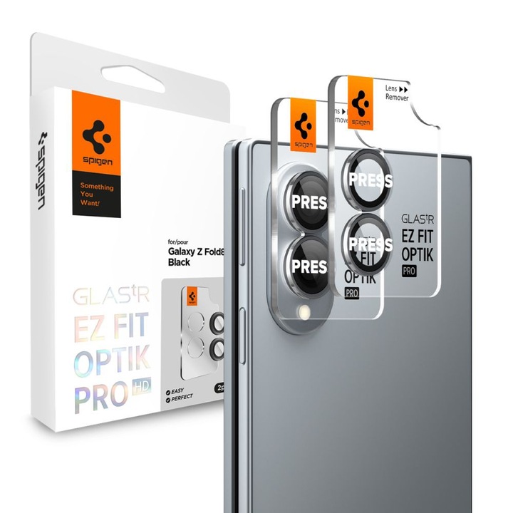 2x kamera védőfólia készlet Samsung Galaxy Z Fold 8 Spigen Glas.tR EZ Fit Optik Pro HD-hez, Automata applikátor, Karcálló, Ütésálló, Könnyű telepítés, Prémium védelem, Fekete