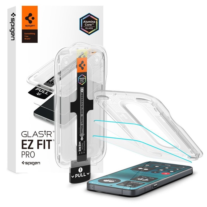 Pachet 2 db üvegfólia Nothing Phone (4a) Spigen Glas.tR EZ-FIT Pro, Egyszerű és gyors telepítőkészlet automatikus illesztőeszközzel, Professzionális védelem, Ultra ellenálló, Átlátszó